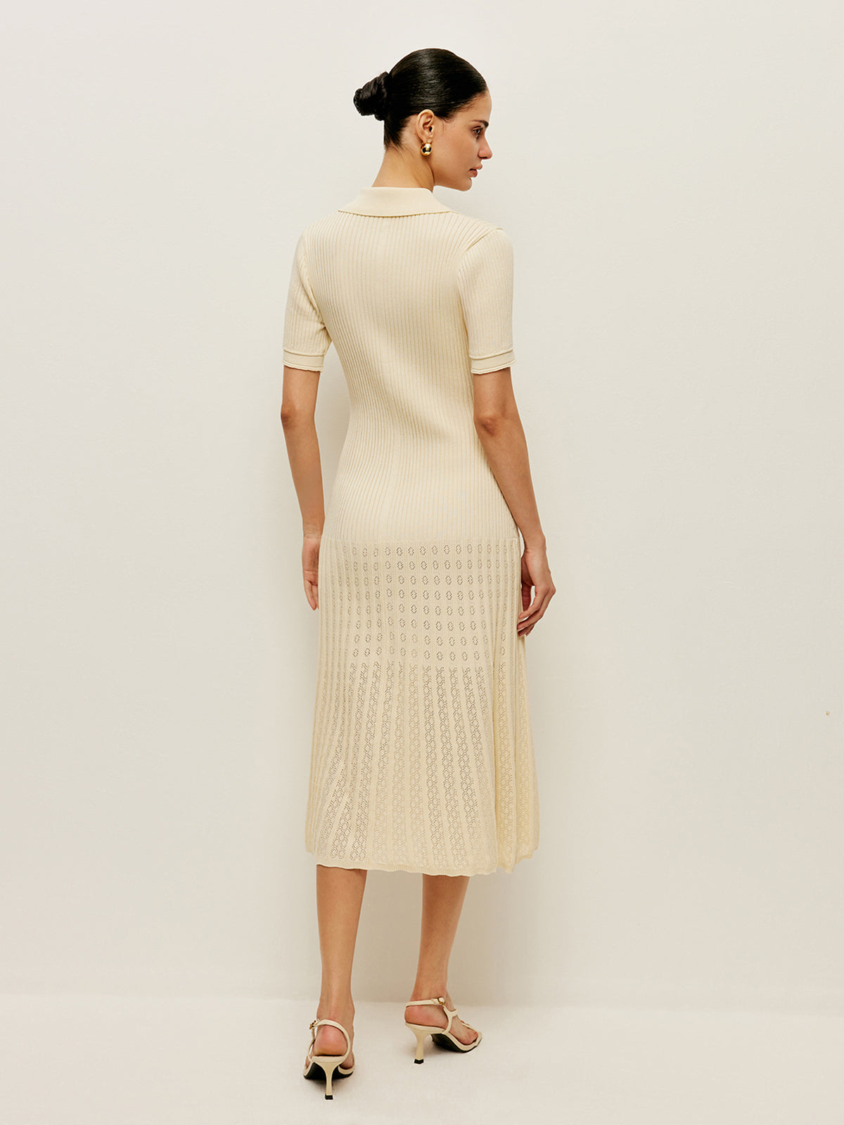 Knit Hollow Buttoned Polo Dress