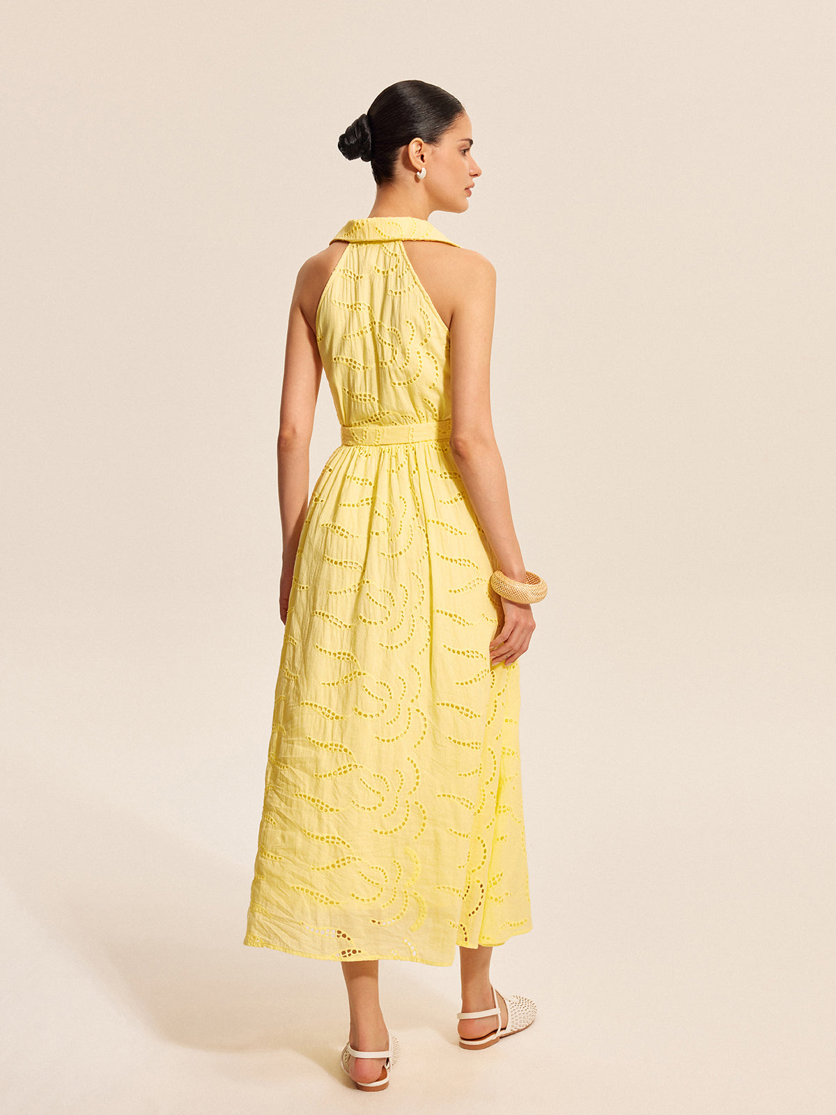 Cotton Belted Embroidered Dress