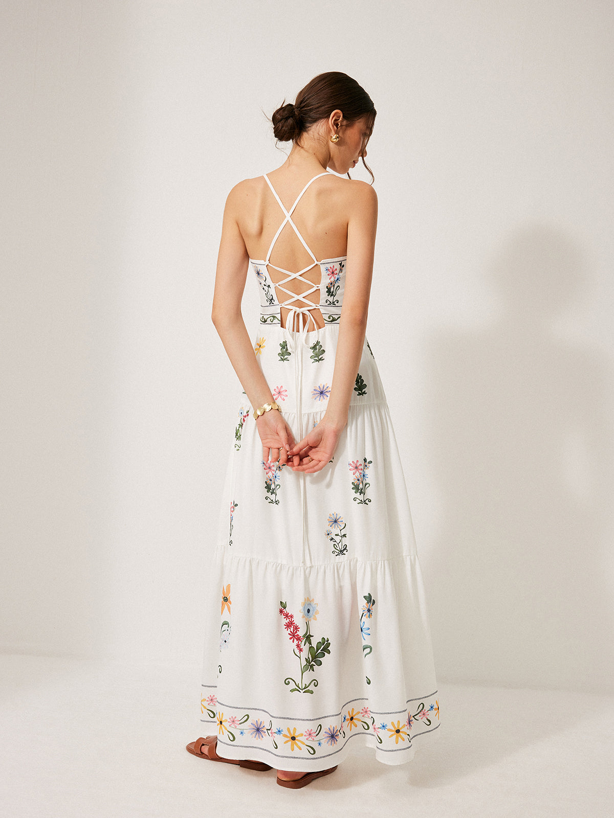 Boho Lace-Up Back Cami Dress