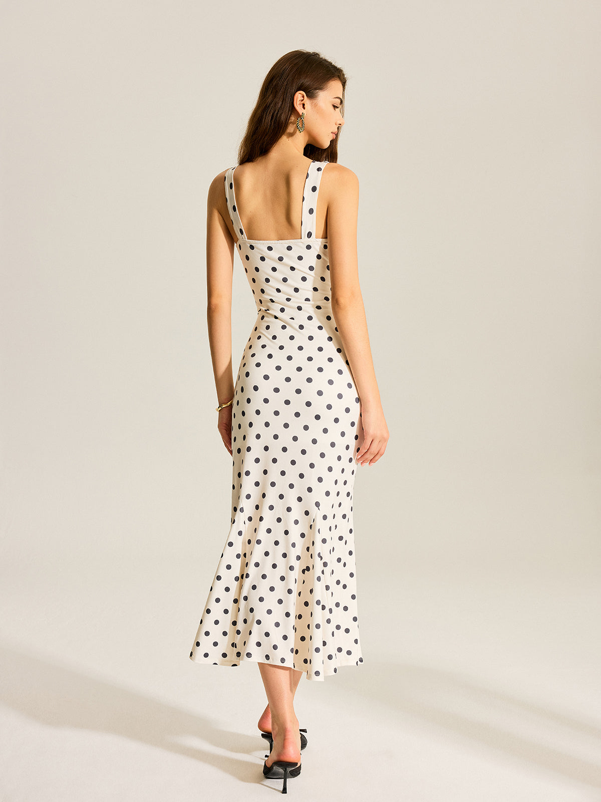 Polka Dot Two-Piece Maxi Dress with Lace Camisole
