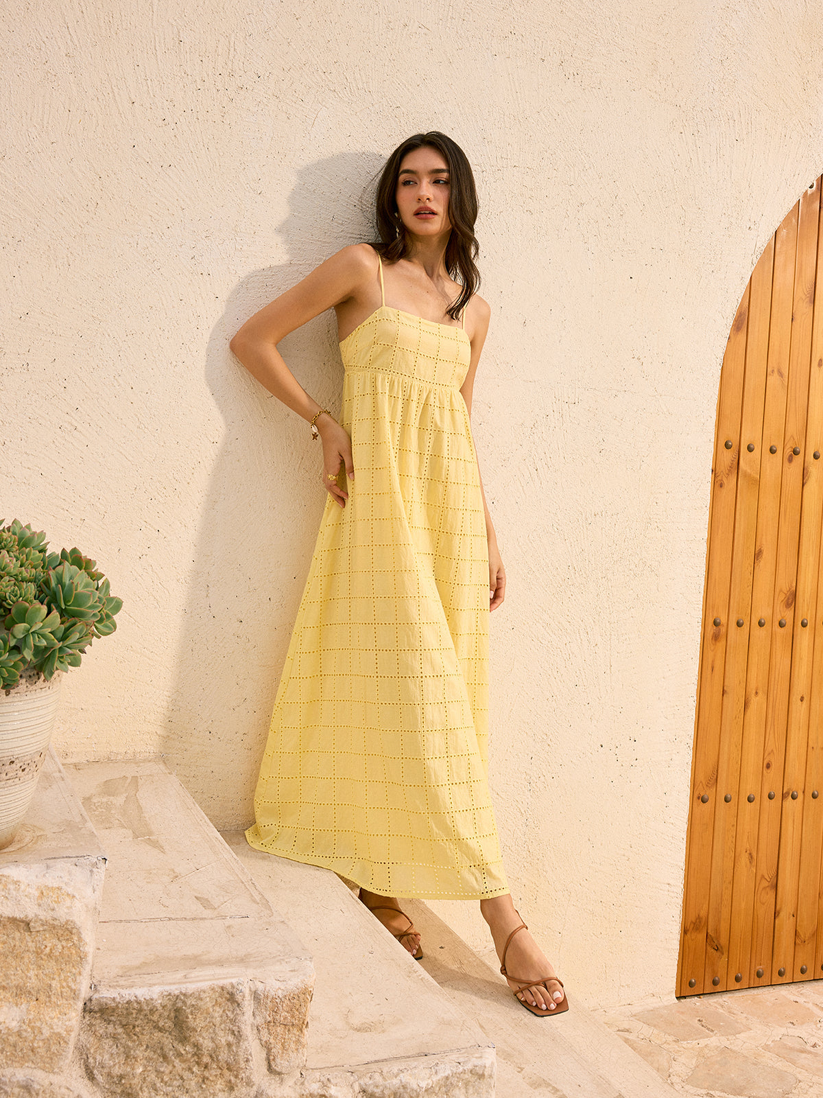 Eyelet Backless Maxi Dress