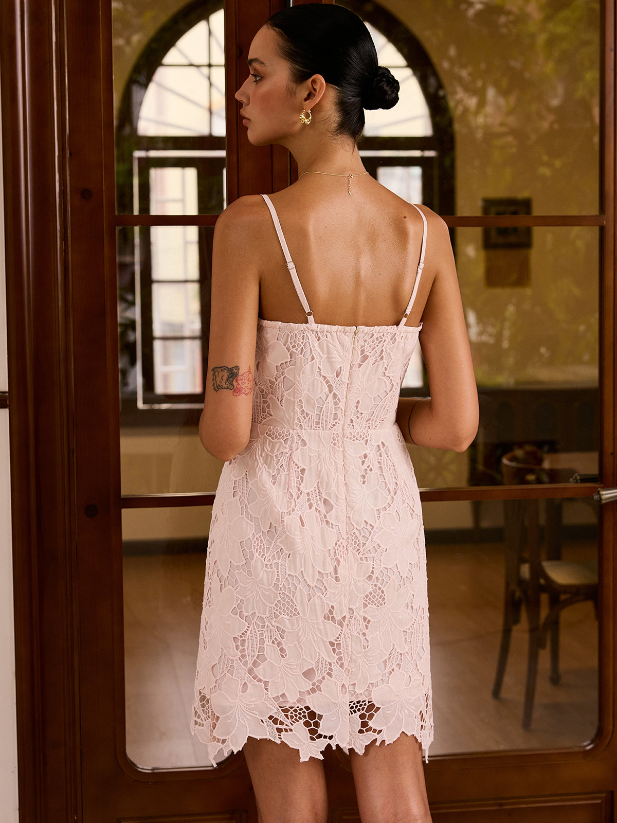 Semi-Sheer Lace Overlay Cami Dress