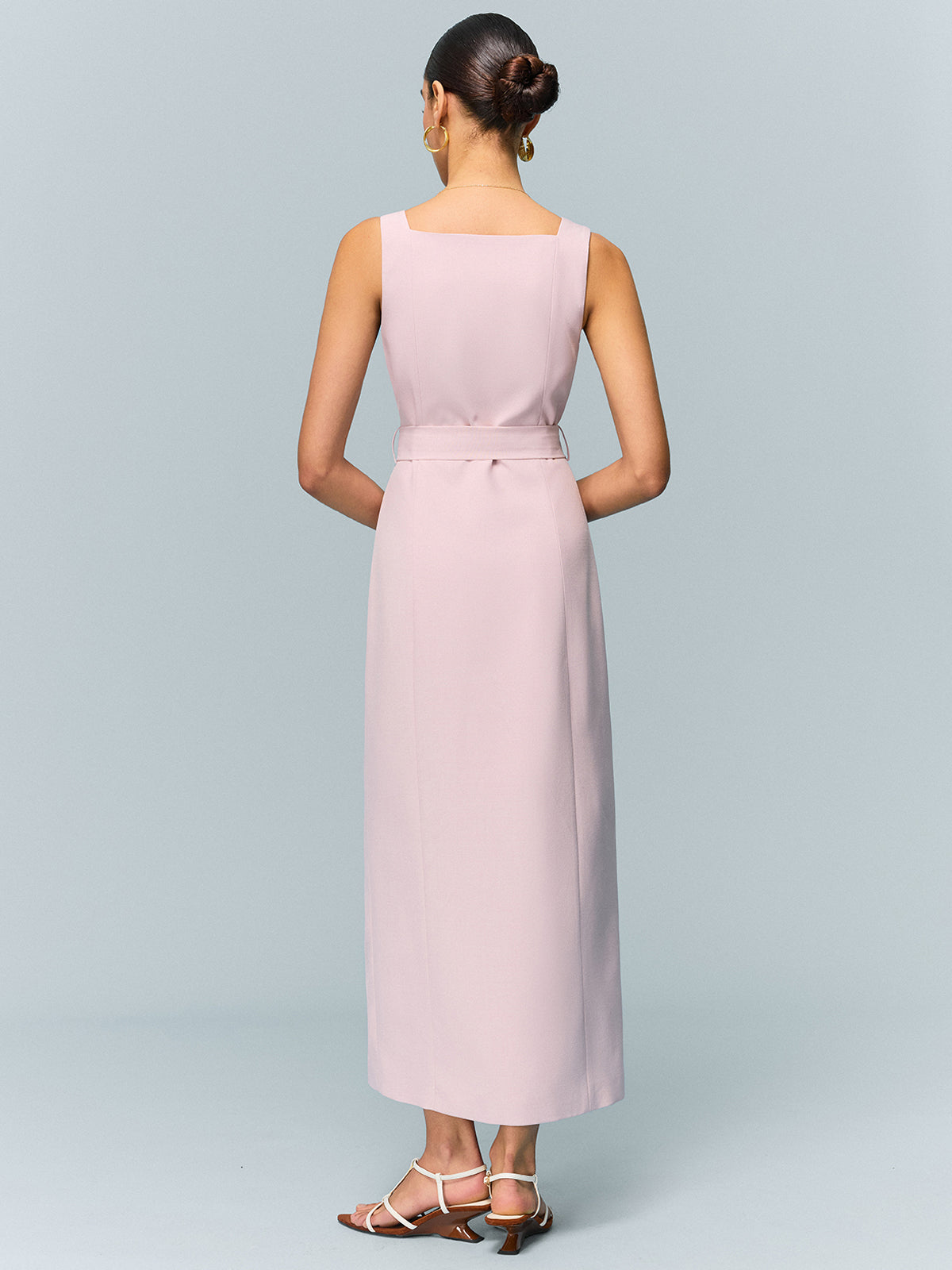 Belted Button-Front Maxi Dress