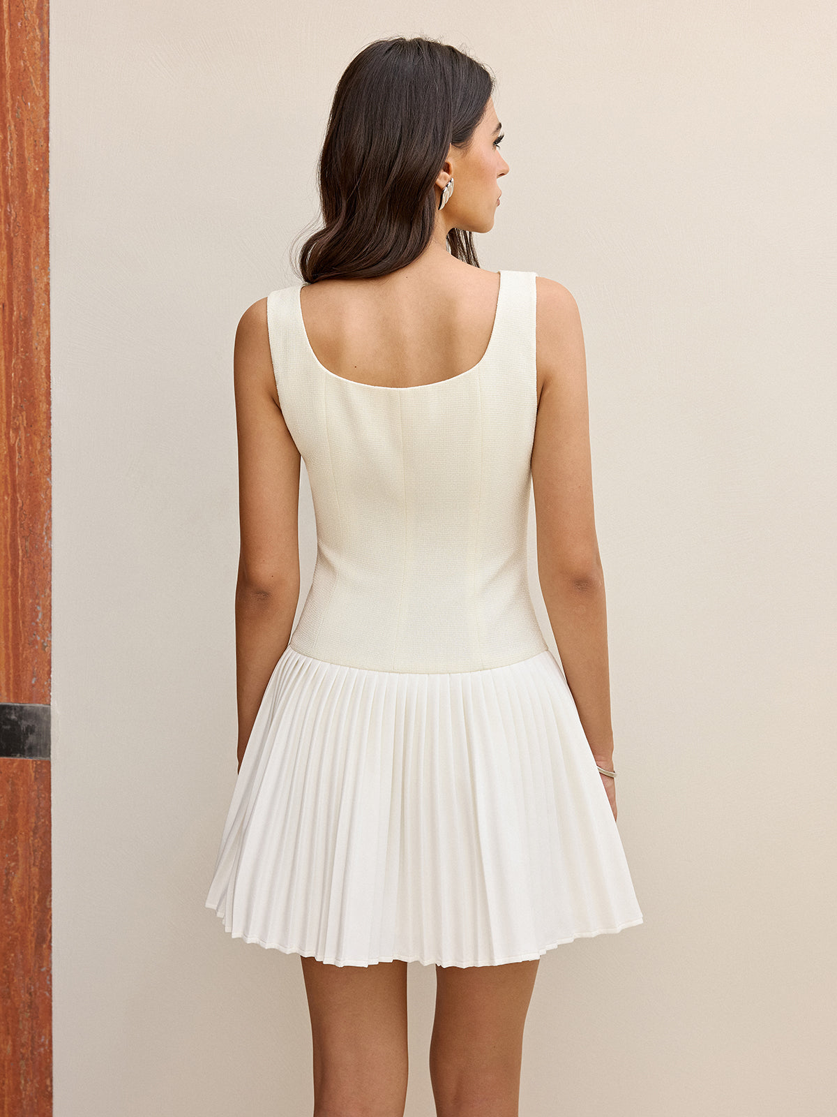 Button-Front Panel Pleated Hem Mini Dress