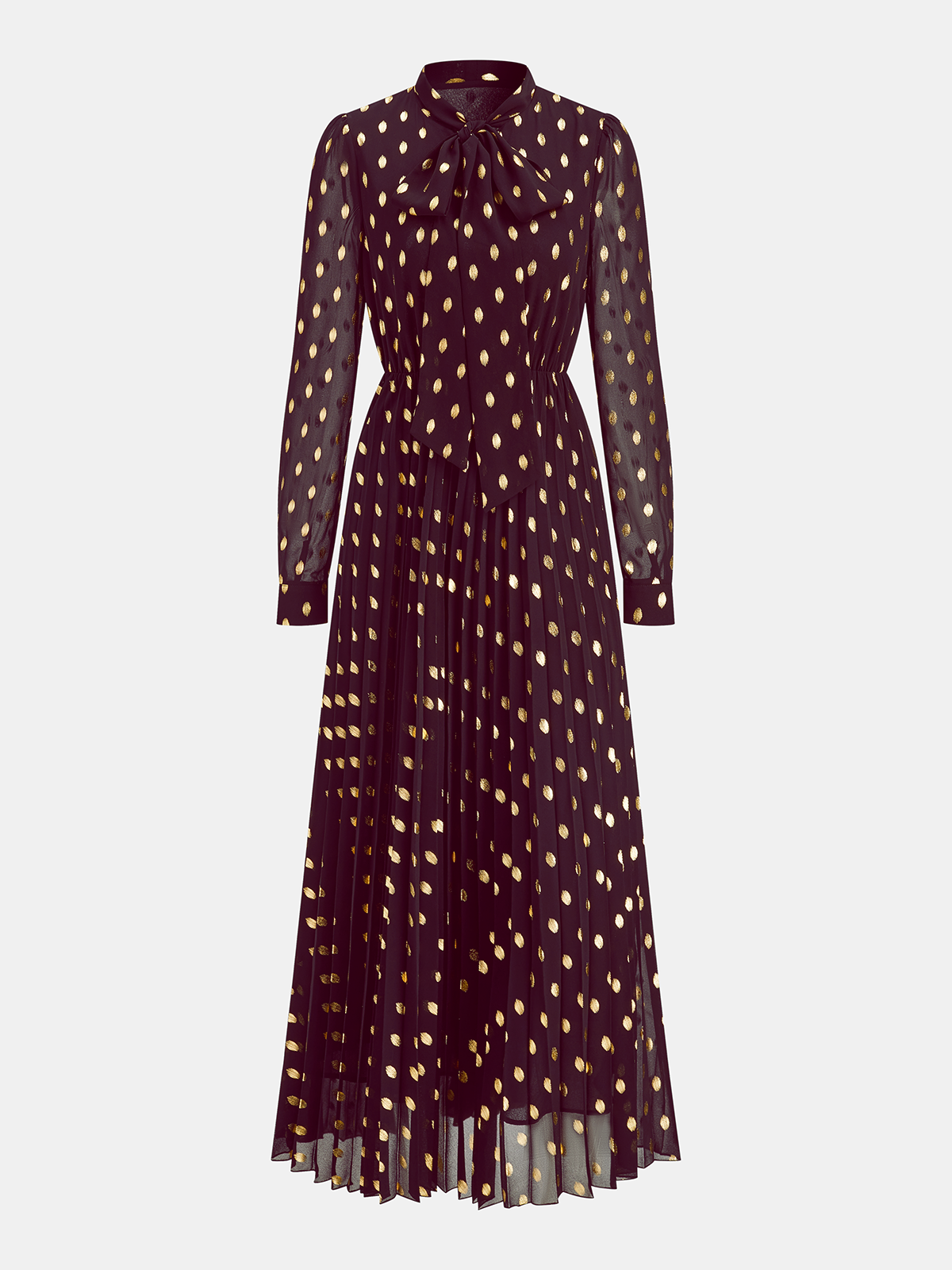 Long Sleeves Foil Spot Print A-Line Maxi Dress