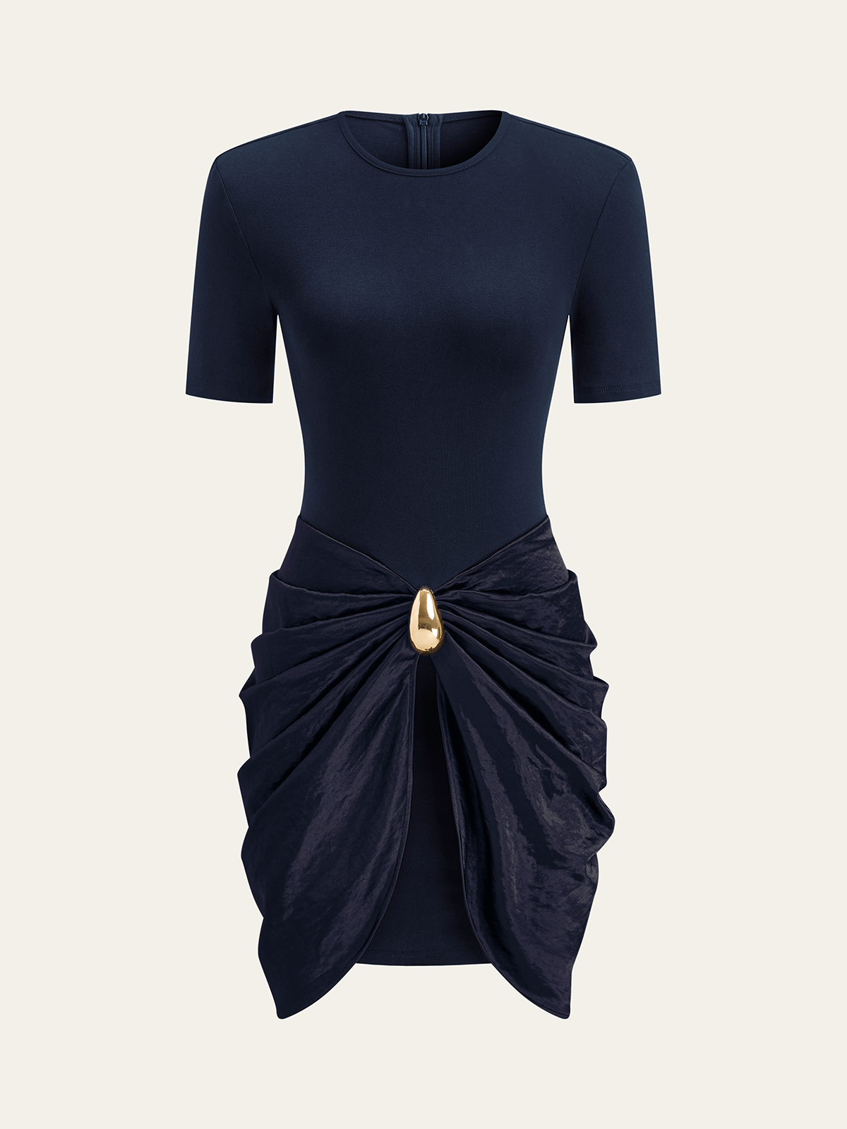 Short Sleeve Ruched Metal Buckle Dress