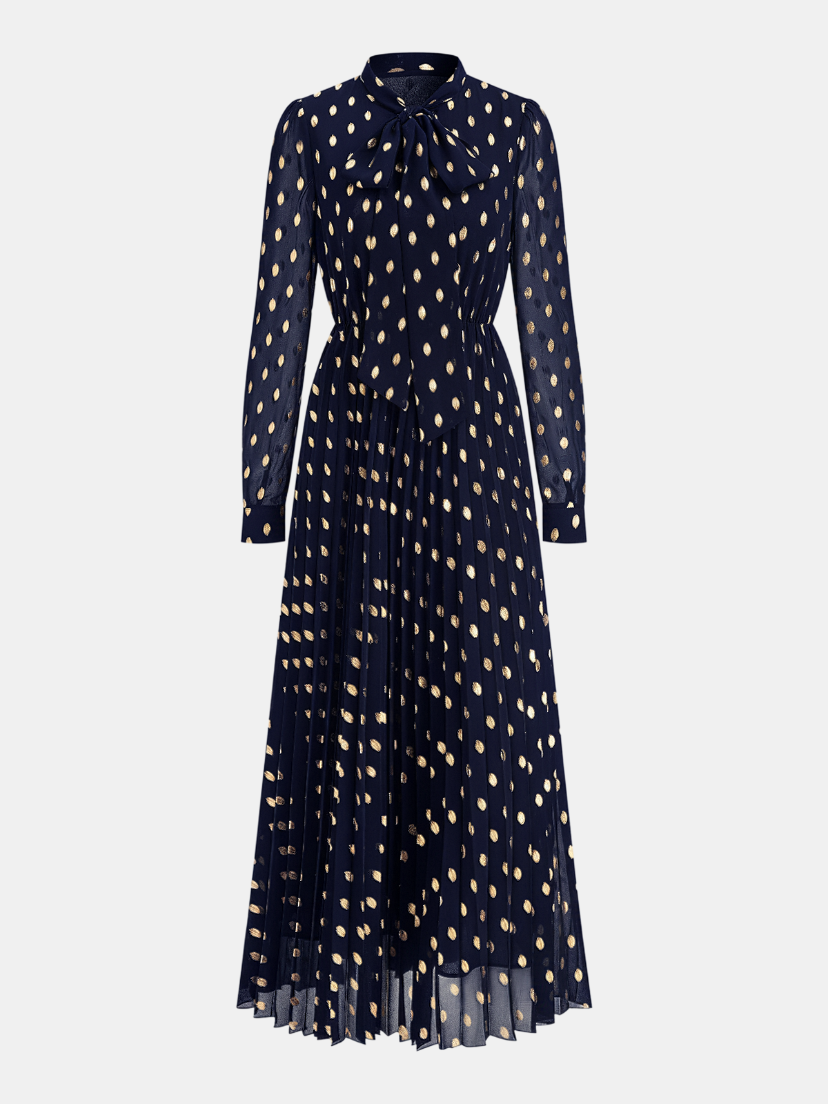 Long Sleeves Foil Spot Print A-Line Maxi Dress