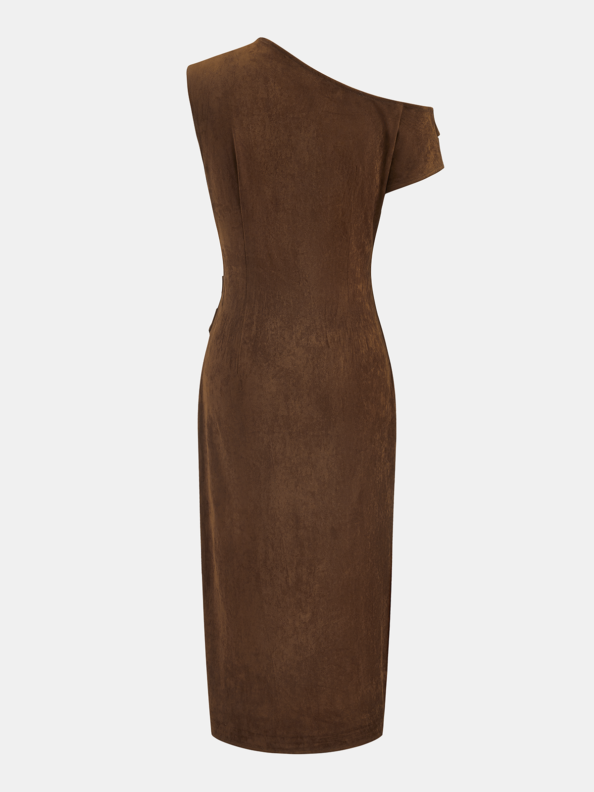 Brown One Shoulder Ruched Midi Dress – Elegant Party Dress