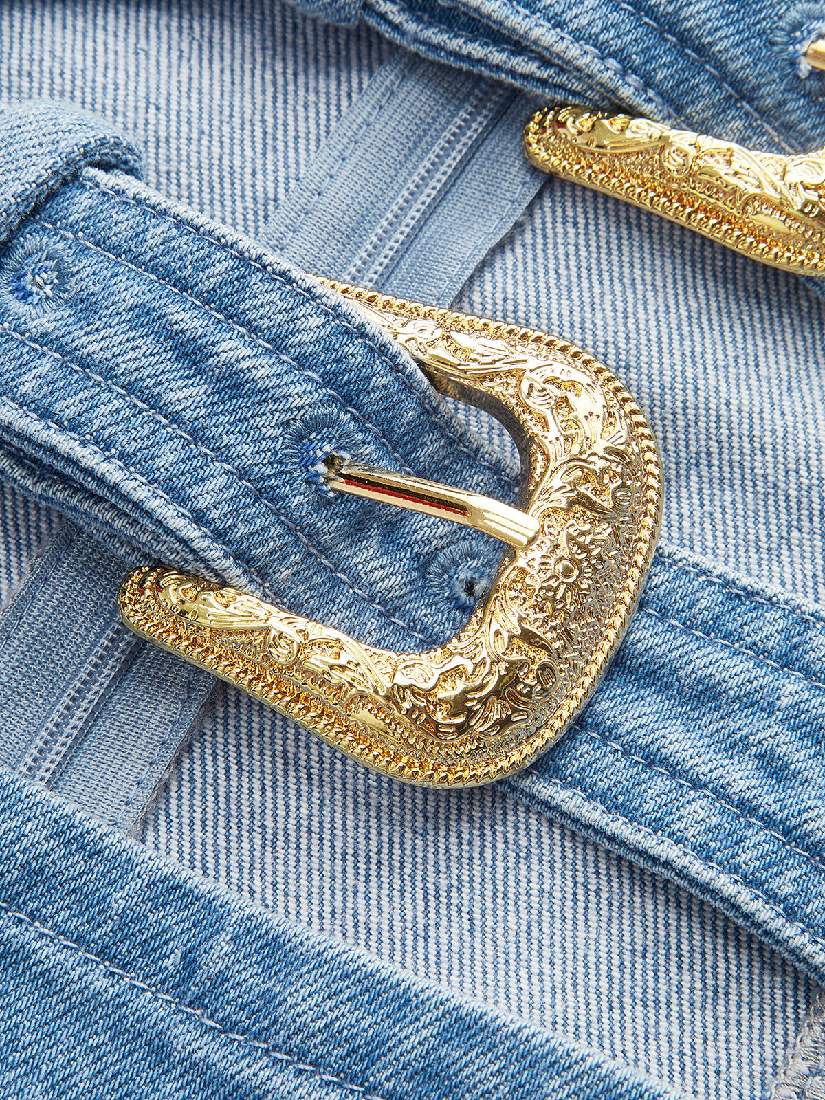 Halter Neck Buckle Detail Denim Dress