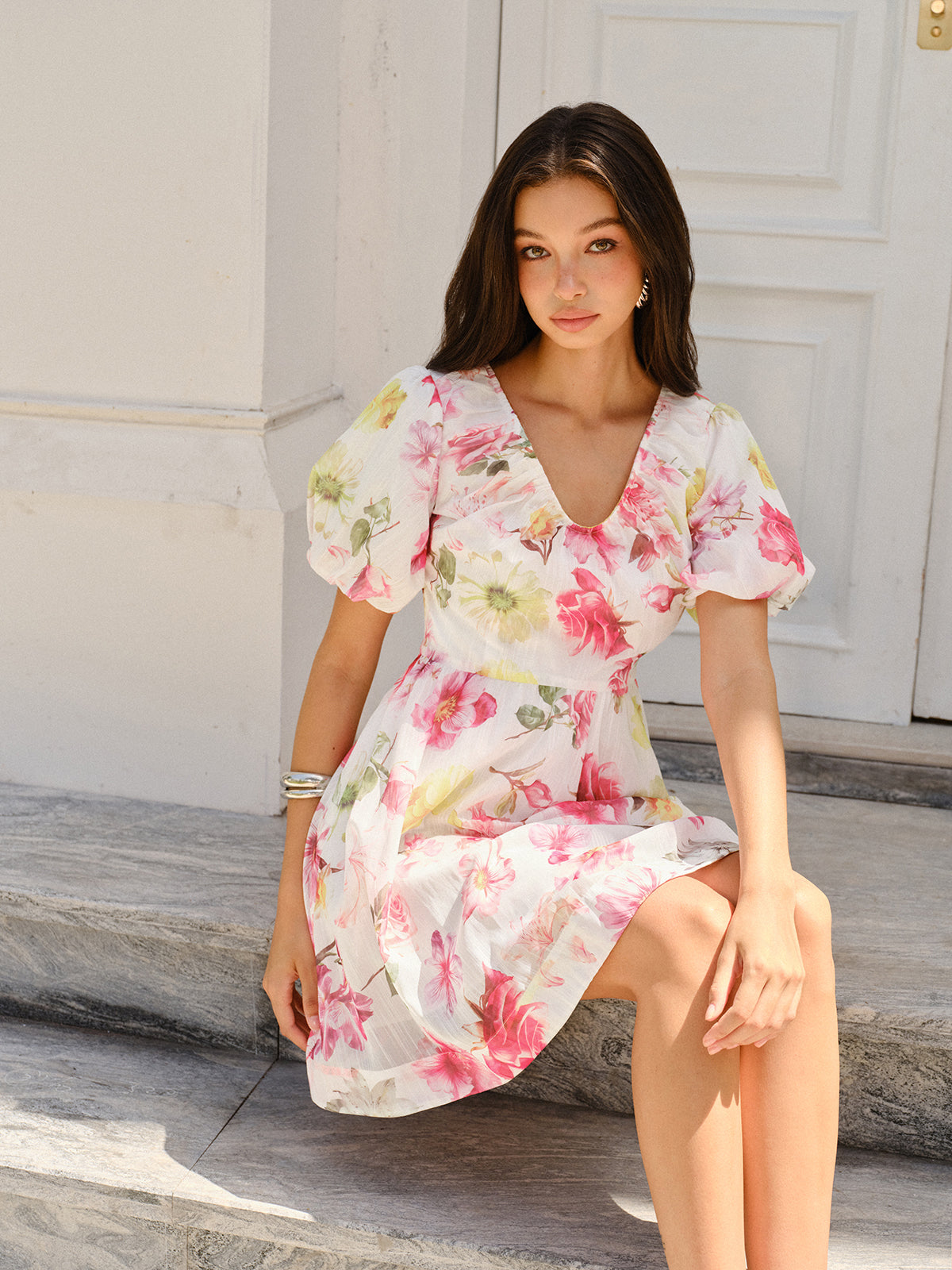 Floral Print Puff Sleeve Dress