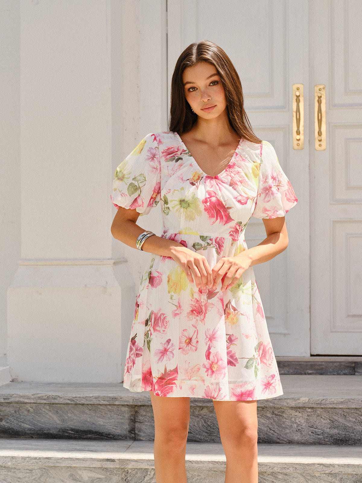 Floral Print Puff Sleeve Dress