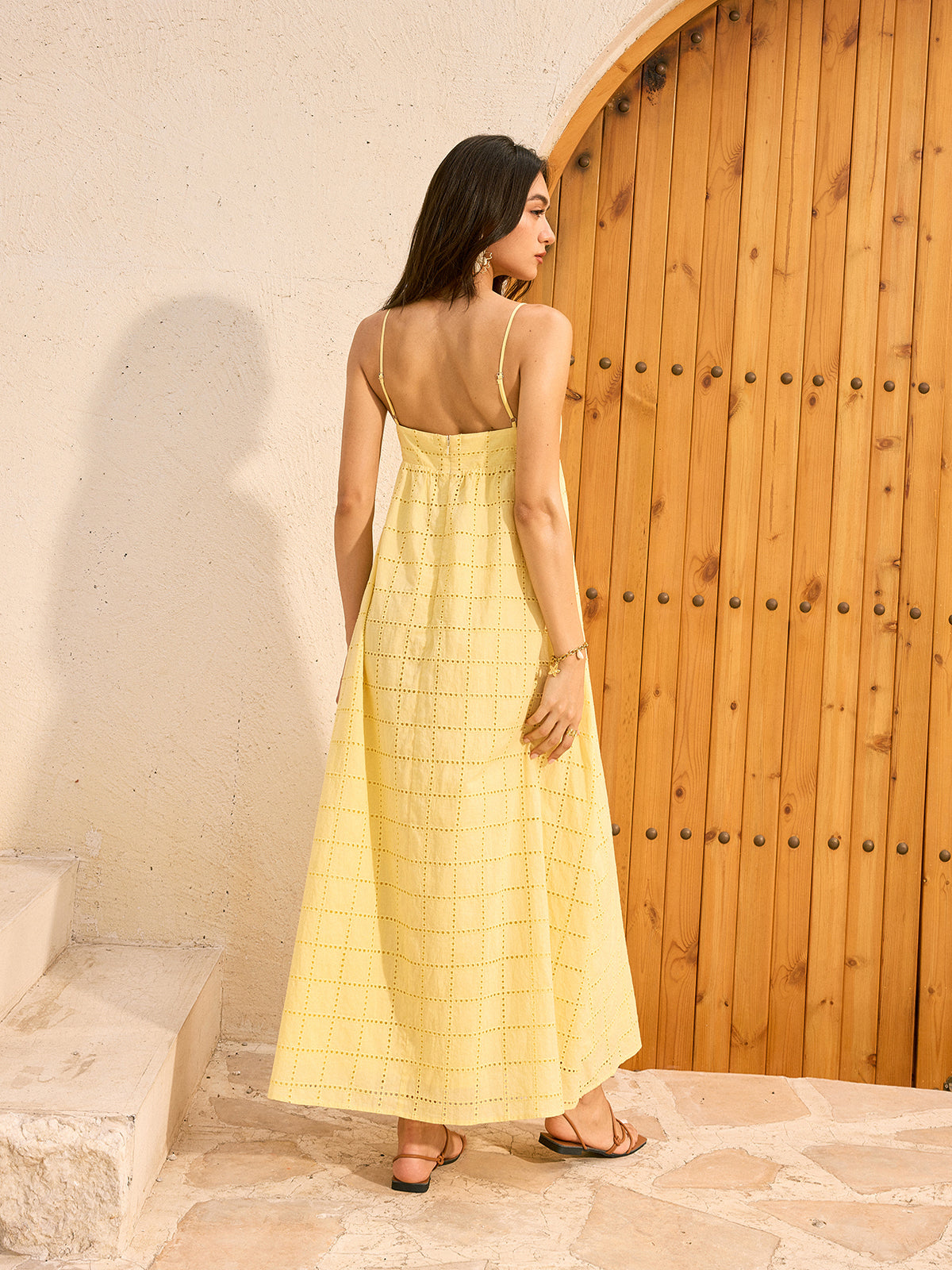 Eyelet Backless Maxi Dress