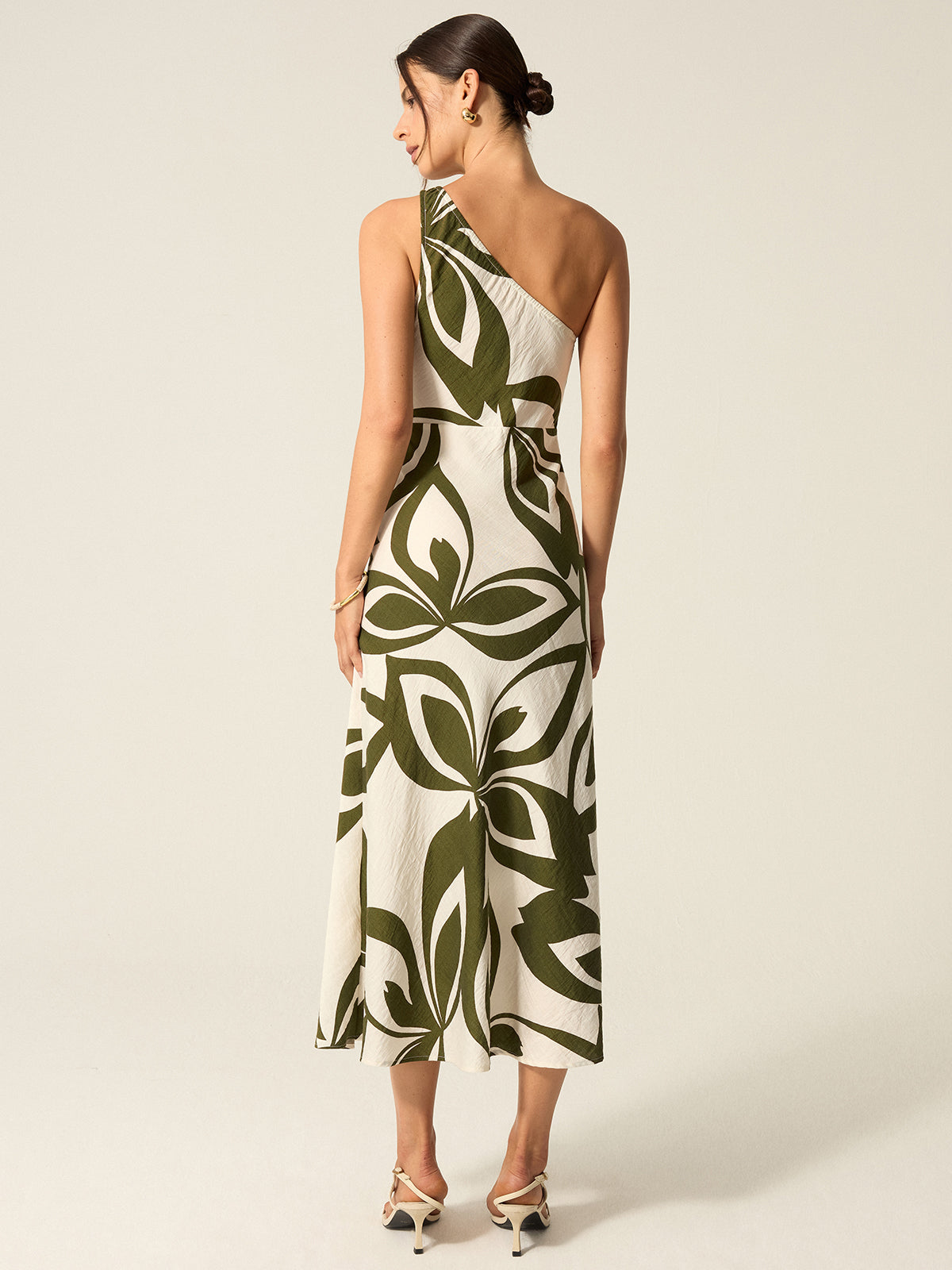One-Shoulder Printed Midi Dress