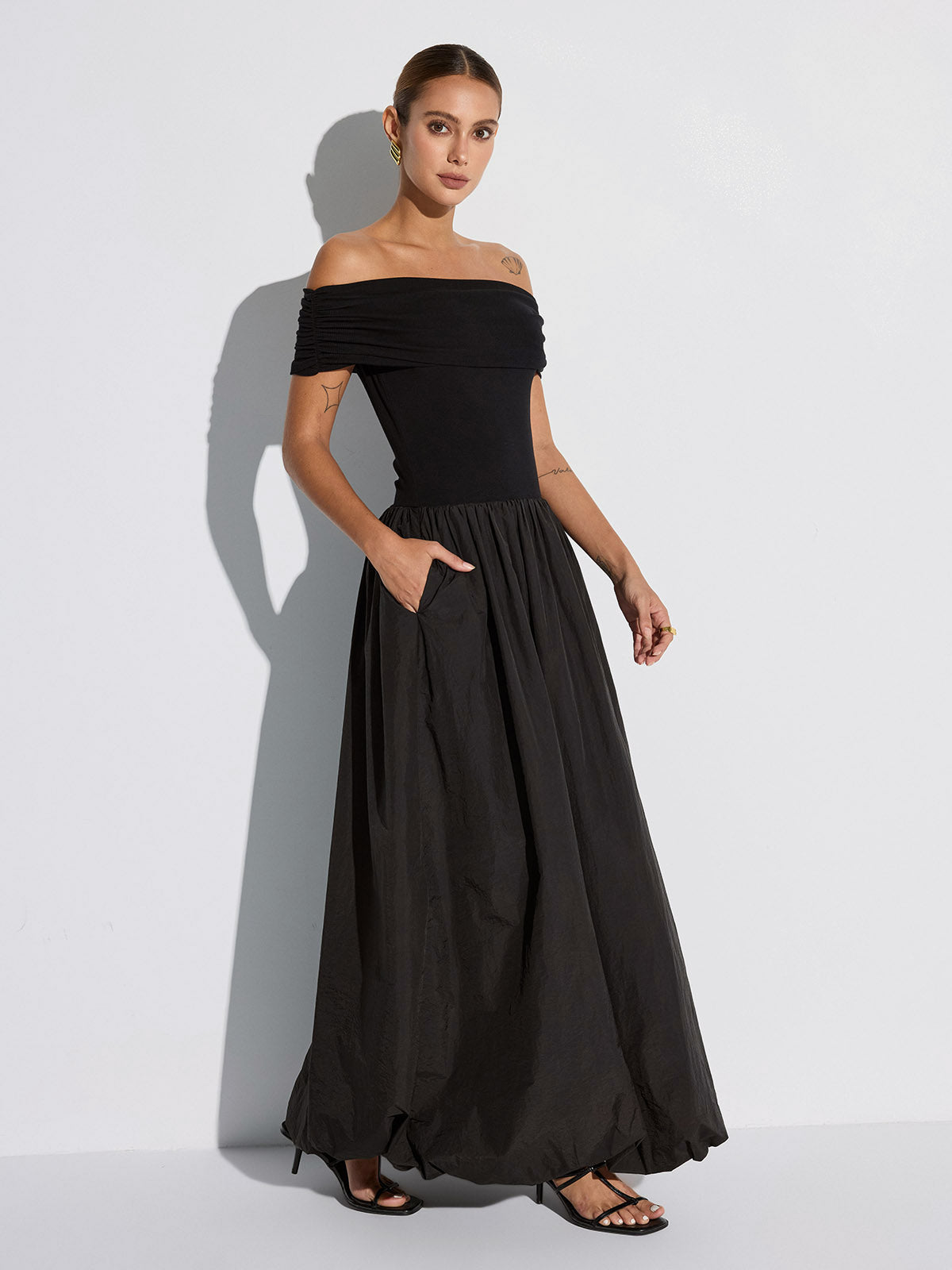 Off-Shoulder Pocket Maxi Dress