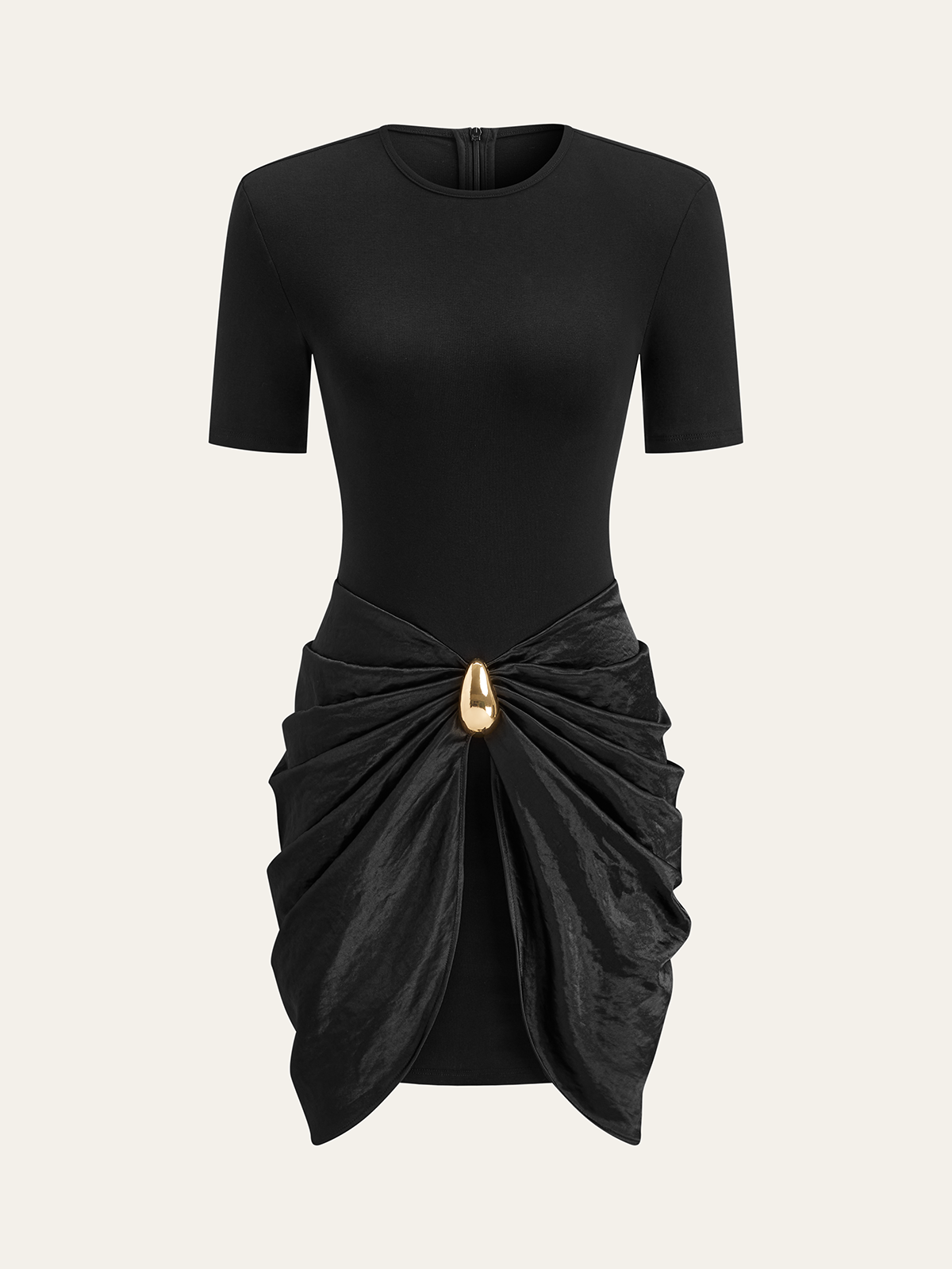 Short Sleeve Ruched Metal Buckle Dress