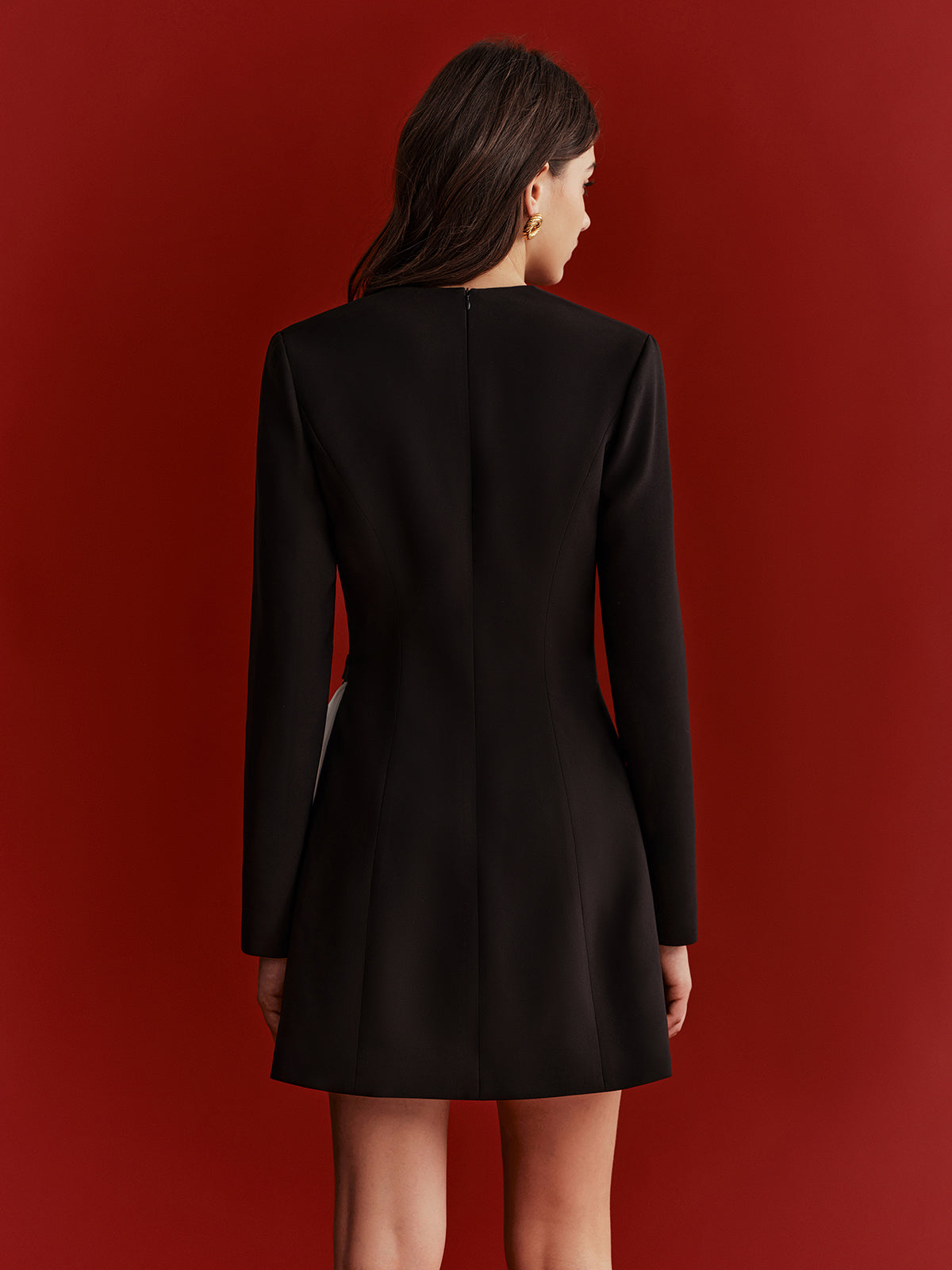 Metal Detail Asymmetric Pleated Panel Mini Dress