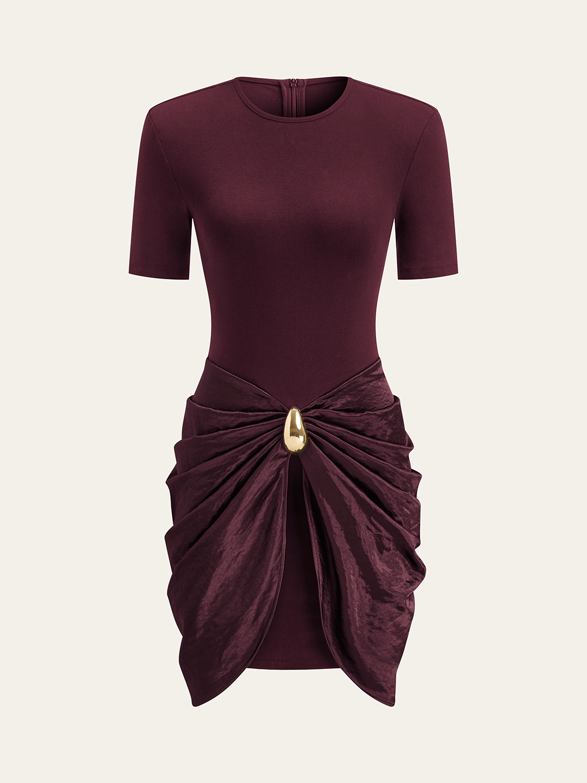 Short Sleeve Ruched Metal Buckle Dress