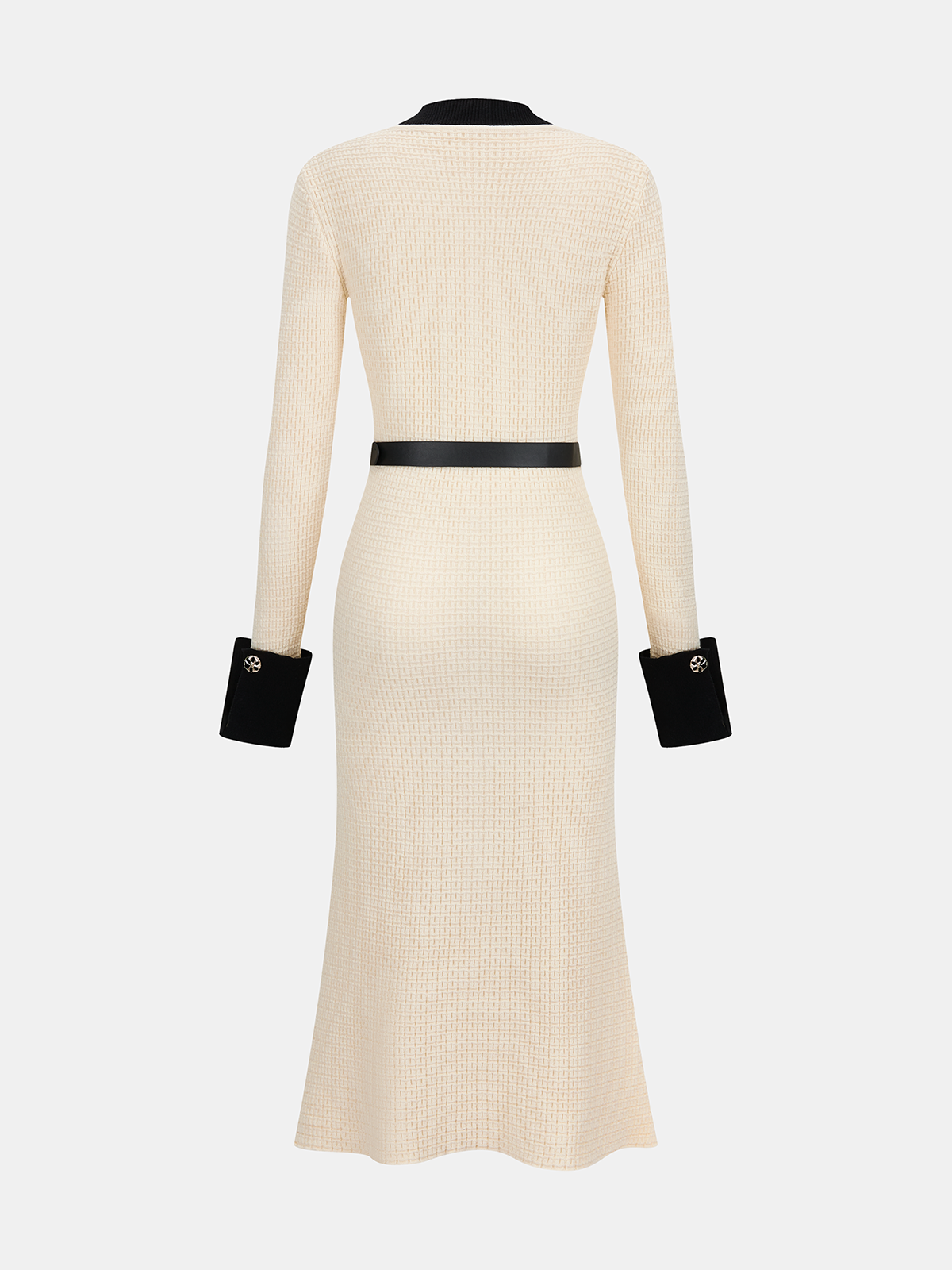 Contrast-Trim Button-Front Midi Dress with Belt