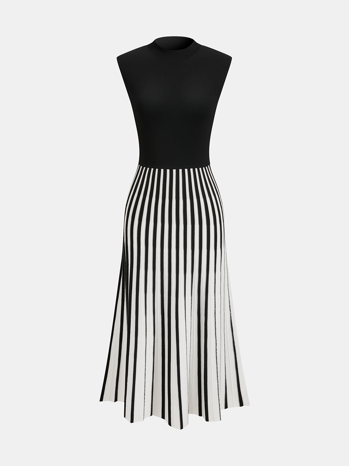Sleeveless Mock Neck Striped Midi Dress