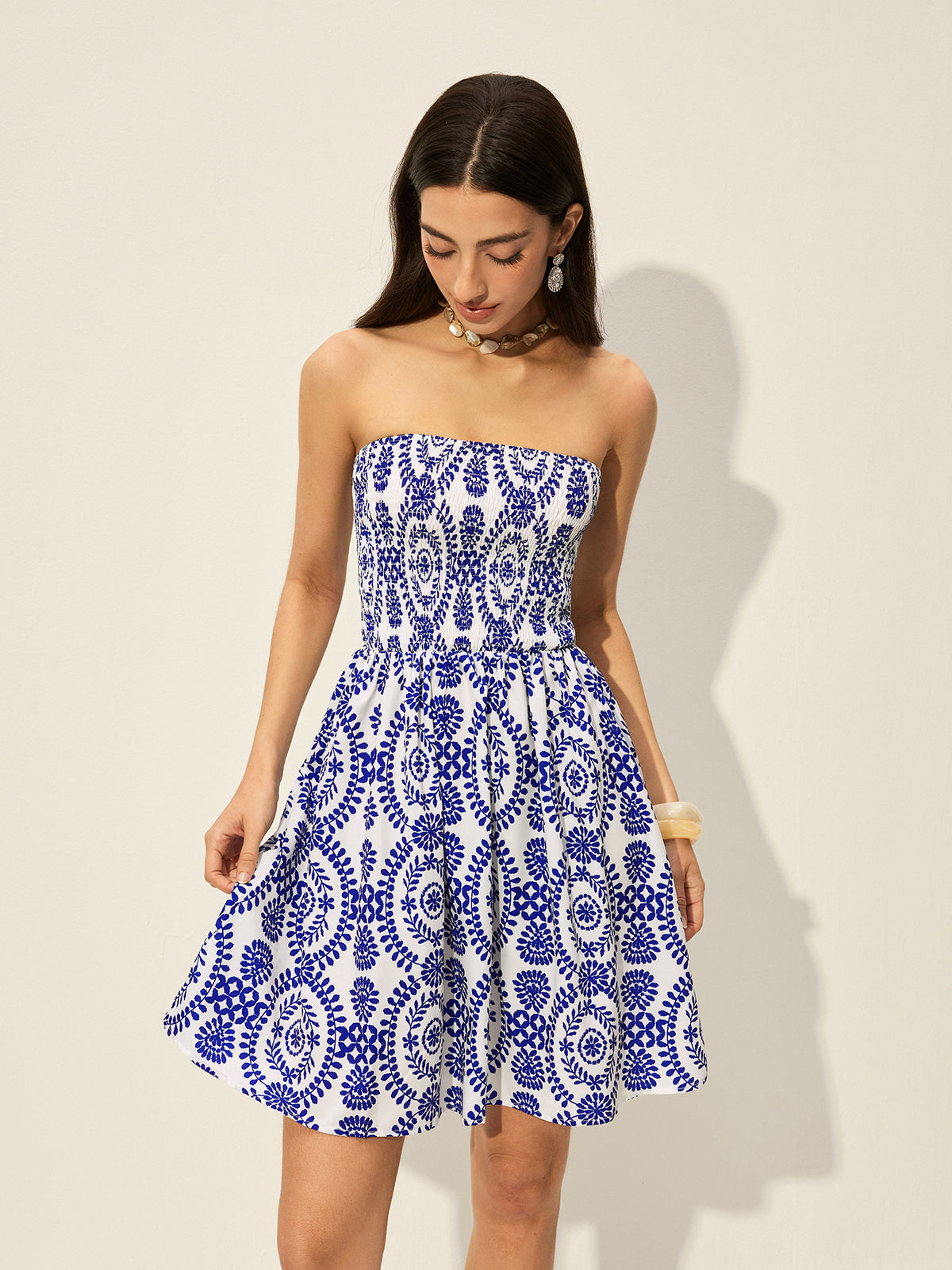 Strapless Floral Print Dress