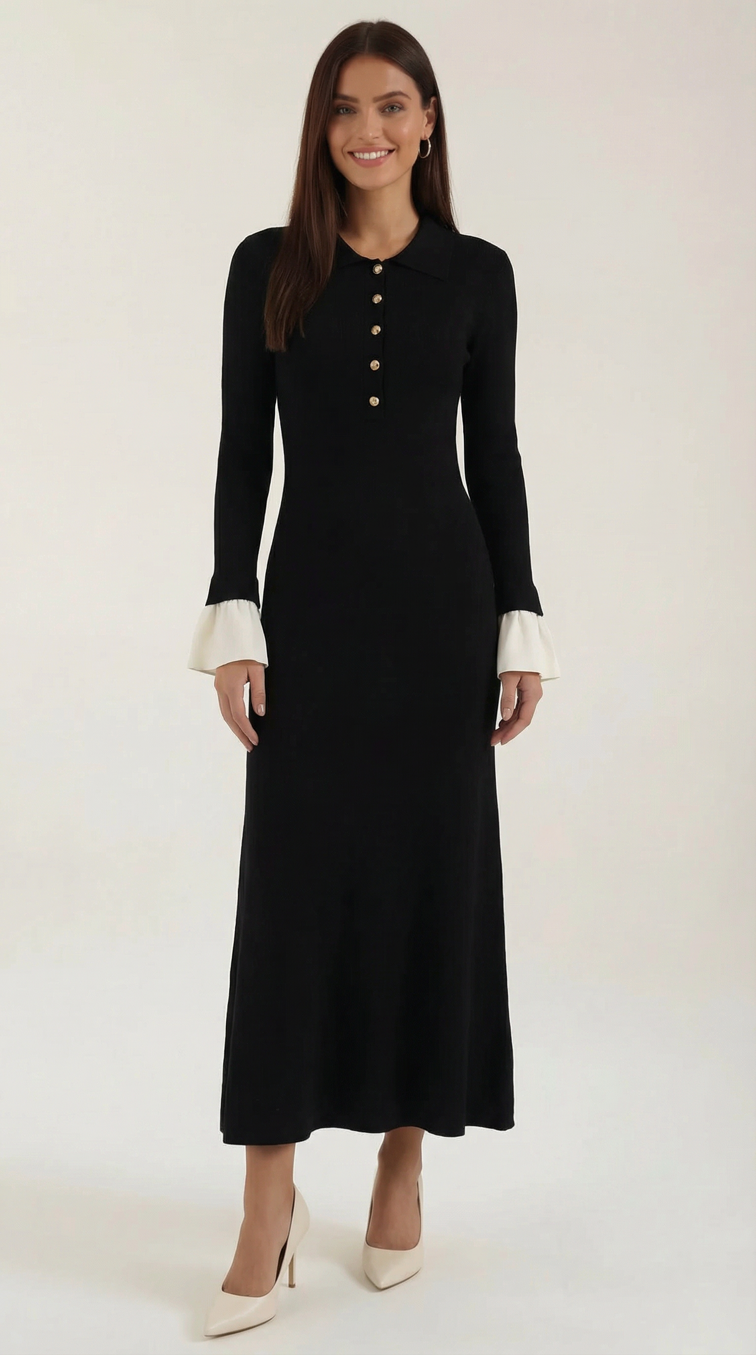 Charlotte Contrast Cuff Knit Maxi Dress